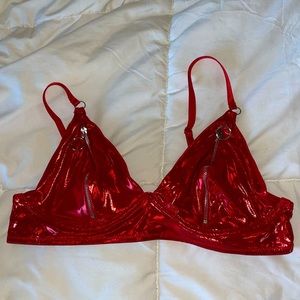 Red metallic look Bralette with zipper
